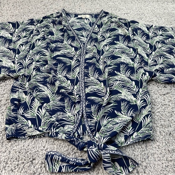 Max Studio Top Womens Small Blouse Sheer Cropped Tie Front Lightweight Tropical - Picture 2 of 5